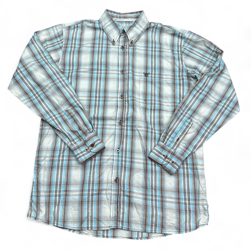 Cowboy‎ Hardware Western Button Down Shirt Mens Size Medium Blue White Plaid